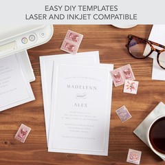 Elegant Pearl White Wedding Invitation Kit – 50-Count, DIY Border Design, RSVP I