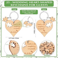 Wedding Souvenir Sets for Guests Heart Puzzle Keychains Cards Gift Bags 25pcs