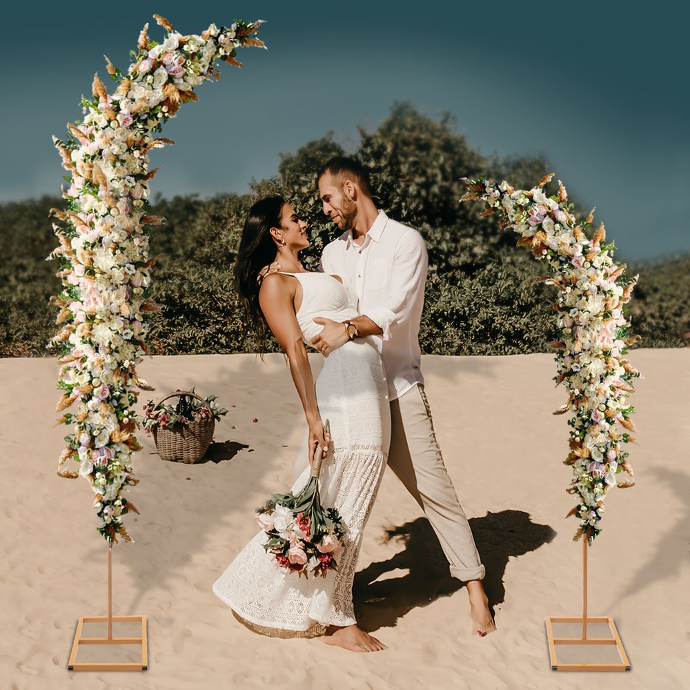 Gold Metal Floral Display Frame Curved Top Backdrop Stand Wedding Arch Events