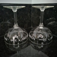 Vintage Bride Groom Wedding Toasting Champagne Wine Glasses