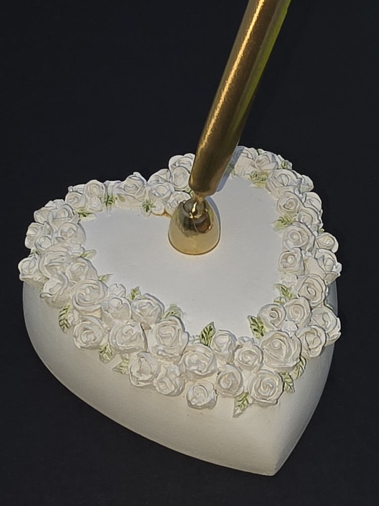 Wedding Registry Pen Stand Holder With Pen Heart Draped W Roses