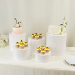 5 WHITE Acrylic CAKE STAND DISPLAY BOXES Pedestal Riser Wedding Centerpieces