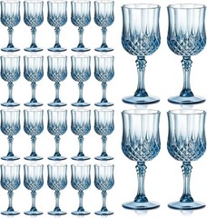 XUWAIDSGN 24 Pcs 7oz Plastic Vintage Wine Glasses Drinking 6″W x 7″H, Blue