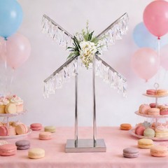 X-shaped Crystal Wedding Flower Stand With Hanging Pendants, Party Decoration