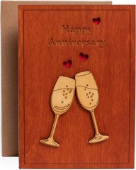 Wooden Happy Anniversary Card with Holder – Unique Wedding Keepsake Gift