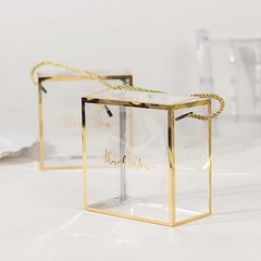 CLEAR GOLD 25 PVC Favor Boxes with Rope Handles and Thank You Print Party