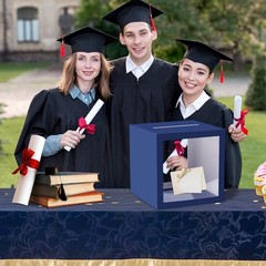 Navy Blue Card Box Clear Window Thickened Wedding Money Reception Graduation