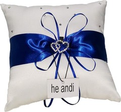 7.8″ Satin Double Hearts Decoration Wedding Ring Bearer Pillow Blue