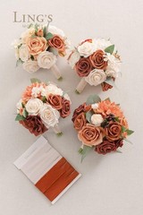 Ling’s Moment Terracotta Artificial Flowers Bridesmaid Bouquet Set of 4, 7 Inch