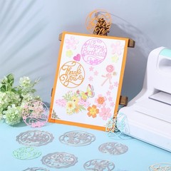ORIGACH 9 Pcs Words and Round Lace Flower Border Metal Cutting Dies Circle Se…