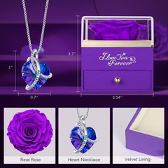 EleShow Preserved Real Rose with Heart Necklace, Eternal A1_purple