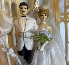 Vintage Wedding Cake Topper Religious Christian Cross Floral Bride Groom