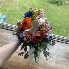 Bridal Wedding Bouquet Budget Friendly Handmade Faux Florals Purple Blue Orange