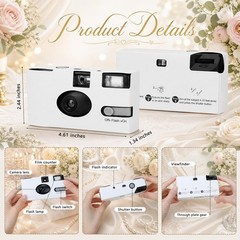 Entallor 6 Pack Disposable Cameras Bulk for Wedding with 6 Pack, White