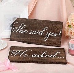 Blulu 2 Pieces He Asked She Said Yes Sign Wedding Engagement Brown, White
