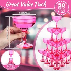Pcs Champagne Glasses 5 oz Disposable Plastic Martini Glasses 50 Hot Pink