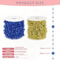 2Roll Artificial Floating Bead Pearl 8+3mm 66ft Sapphire Blue/Electroplated Gold