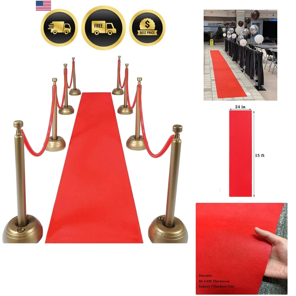 Red Carpet Runner for Party, 2 x 15 ft, Non-Woven Polyester Fabric Aisle Runn…