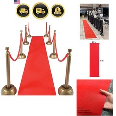Red Carpet Runner for Party, 2 x 15 ft, Non-Woven Polyester Fabric Aisle Runn…