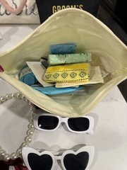 Grooms & Brides Emergency Kits Just Married Bag Pearl Dog Collar Purse glasses