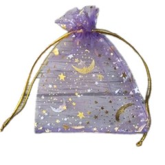 10 Moon Star Organza Gift Bags Wedding Jewelry Drawstring Xmas-3.54″ x 2.76″ Pur