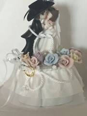 Pastel Roses Western Wedding Cake topper with Cowboy Couple