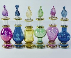 Egyptian Hand Blown Glass Miniature Genie Bottles – Set of 6, 2″ (5 cm), Gold