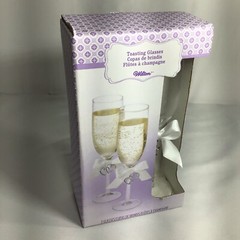 Wilton Toasting Glasses Silver Tone Hearts Flute Style 6 Ounces