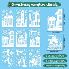 134 Pcs Christmas Window Clings – 9 Sheets White House Snowflake Christmas Wi…