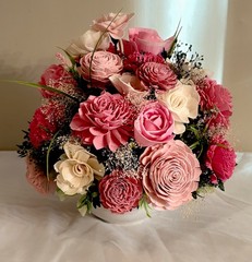 Sola Wood Flower Centerpiece with – Blush, Pink Cream & Natural Tones 13″X 13″