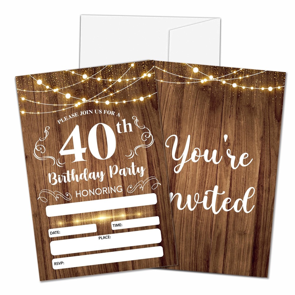 CLIRBE 40th Birthday Invitations, Party Invitations 6″ x 4″,