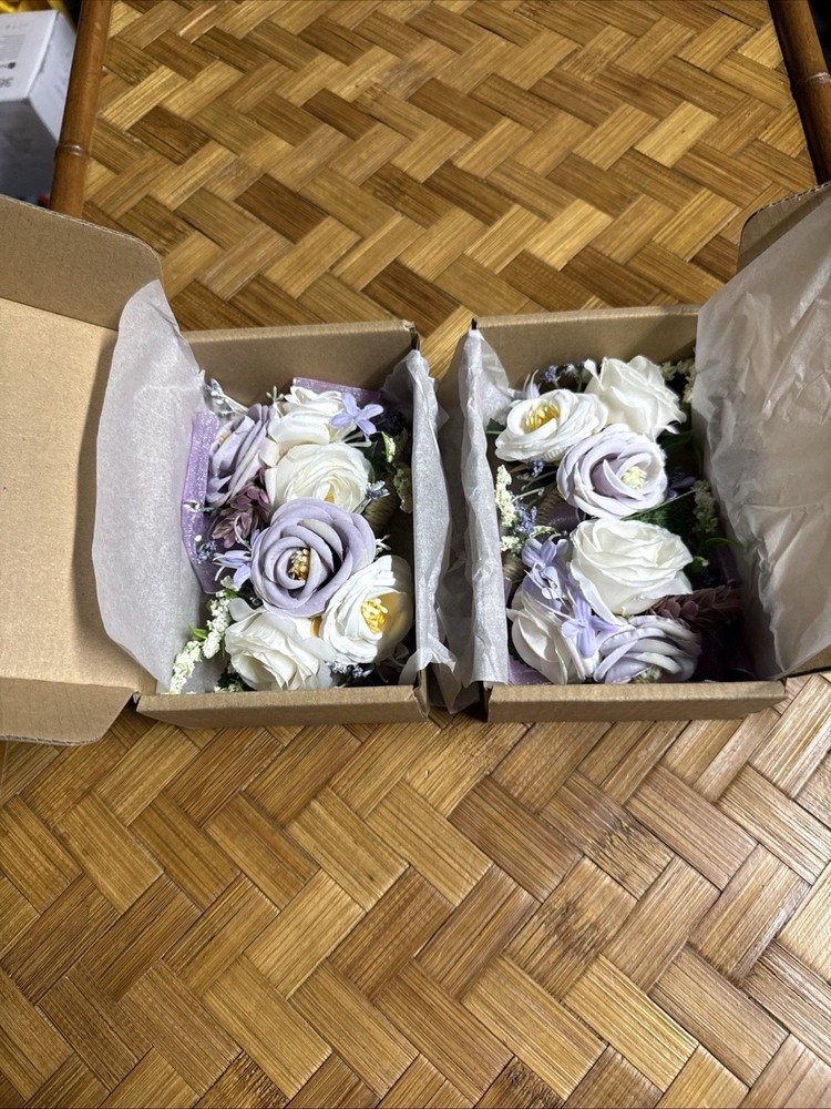 Ansofi Purple & White Corsage And Boutonniere