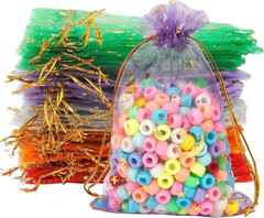 Moon Star Organza Bags 4X6, 50 Pcs Mesh Drawstring Gift Pouches for Wedding Favo