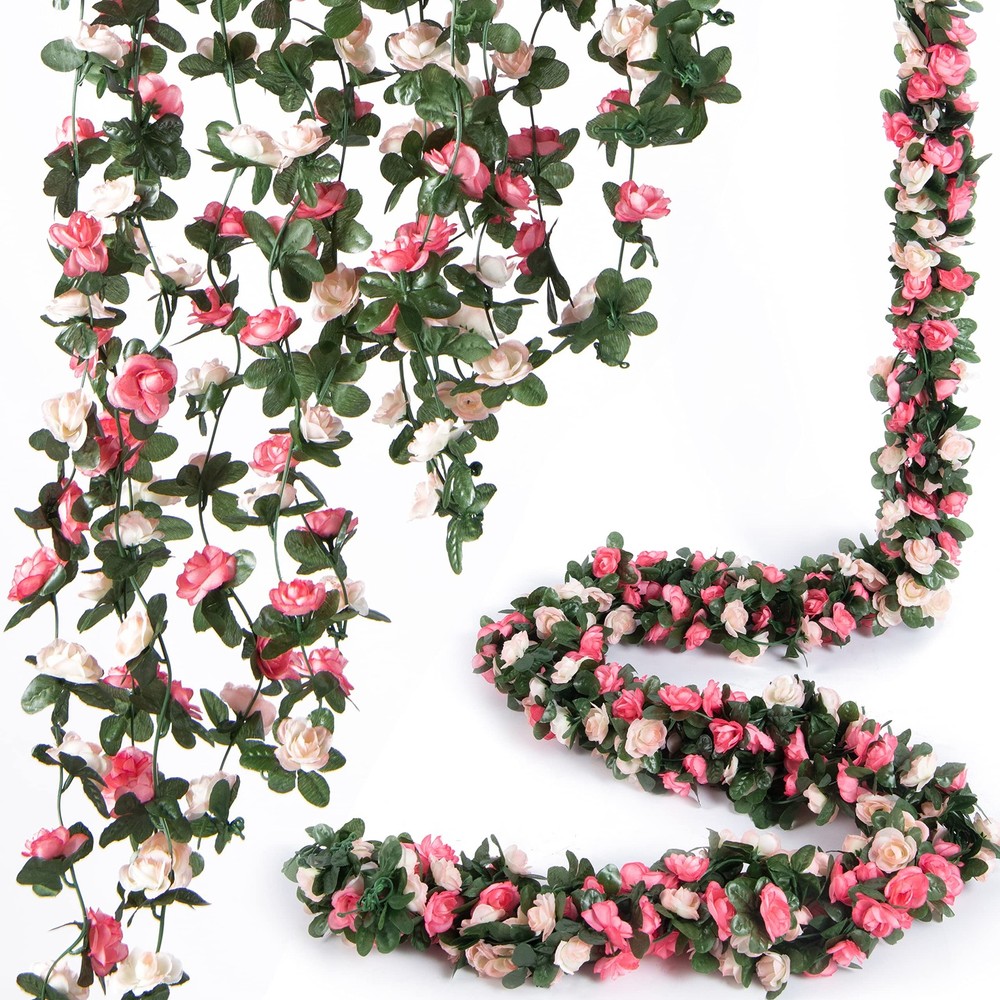8pcs x 8.2ft Artificial Flower Garland Floral 8 Vines 66FT, Spring-pink-8pcs