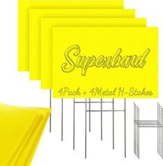 Blank Yard Signs with Stakes, Yellow 4 Pack12″x18″ Corrugated Plastic Sheet f…