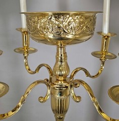 Candelabra Brass 5-light + Bowl for Taper candle or Peg Votives 16″Wide 37″Tall