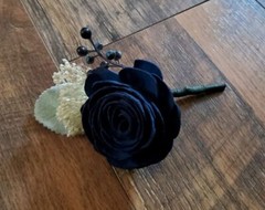 Navy Gray Sola Wood Flower Bridal Cascade Bouquet Wedding Artificial Bridesmaid