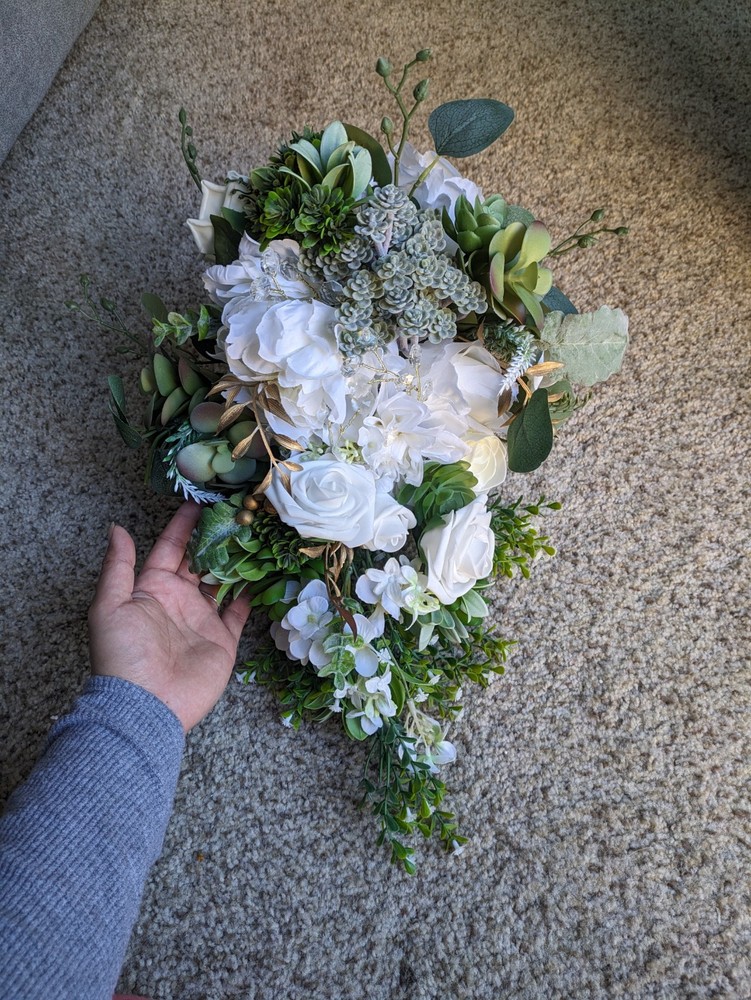 Succulent wedding bouquet cascade