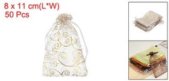 50Pcs Organza Bags 3.1×4.3 Inch Candy Bags Mesh Bag Jewelry Bag White-Gold