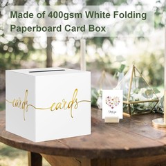 White Card Box with Gold Foil Design, Paperboard 8.7″ Card Box for Birthday W…