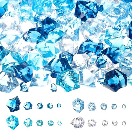 570 Pcs 5 Sizes Blue Fake Crushed Ice Rocks Acrylic Crystal Gems Plastic