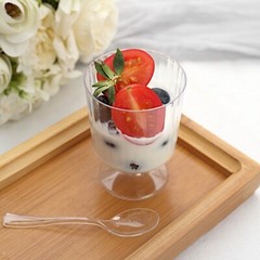 24 CLEAR 5 oz Ribbed Round Plastic Dessert CUPS Spoons Set Party Decorations