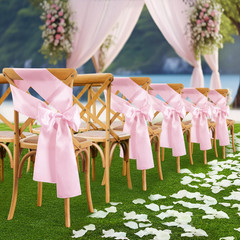 50 Pcs Pink Satin Chair Sashes Bows Universal Chair Cover for Wedding Reception