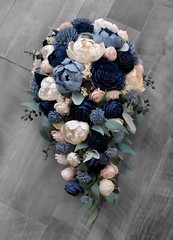Pink Dusty Blue Bridal Cascade Bouquet Navy Sola Wood Bridesmaid Wedding Decor