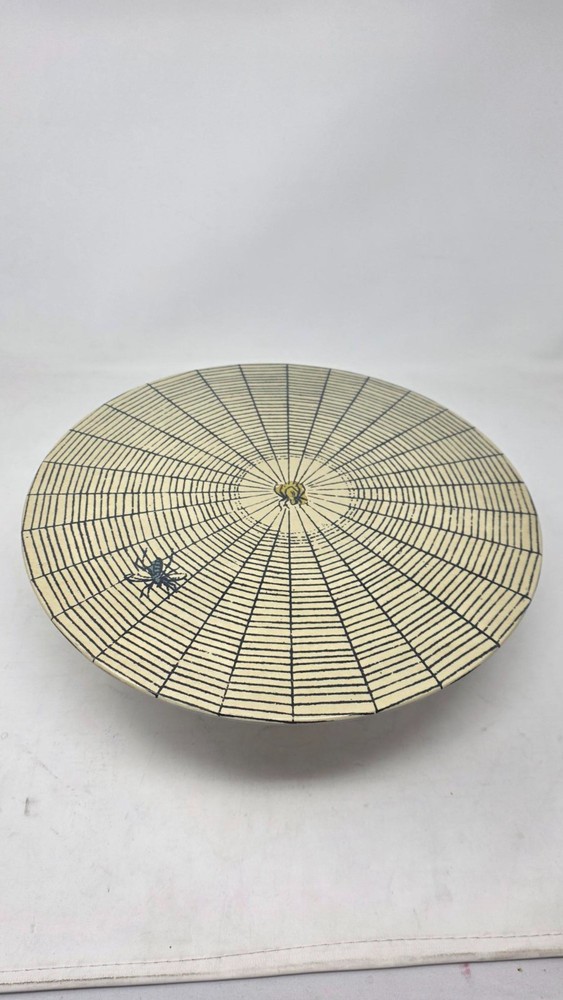 John Derian Threshold 12″ Round SPIDER Web Halloween cake stand Beige