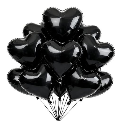 18Pcs Heart Balloons Heart Shaped 18 Inch Foil Balloons for Valentine’s Black