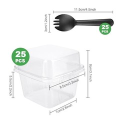 YOIYINI 25Pcs 8oz Mini Square Clear Dessert Cups with Lids and Spoons,Plastic