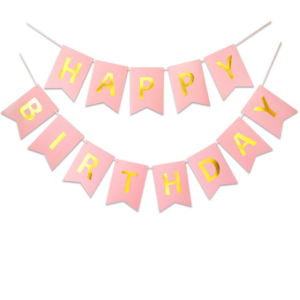 Pink Happy Birthday Banner Party Signs Golden Sparkle Funny Bunting Supplies …