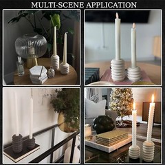 WORHE Candle Holders True Natural Travertine Stone 0.4″ Thick, Set of 2 White