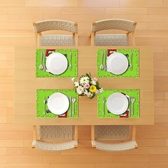 Linen Christmas Placemats Set of 4 Merry Christmas Table Mats 12″ x 18″ Green